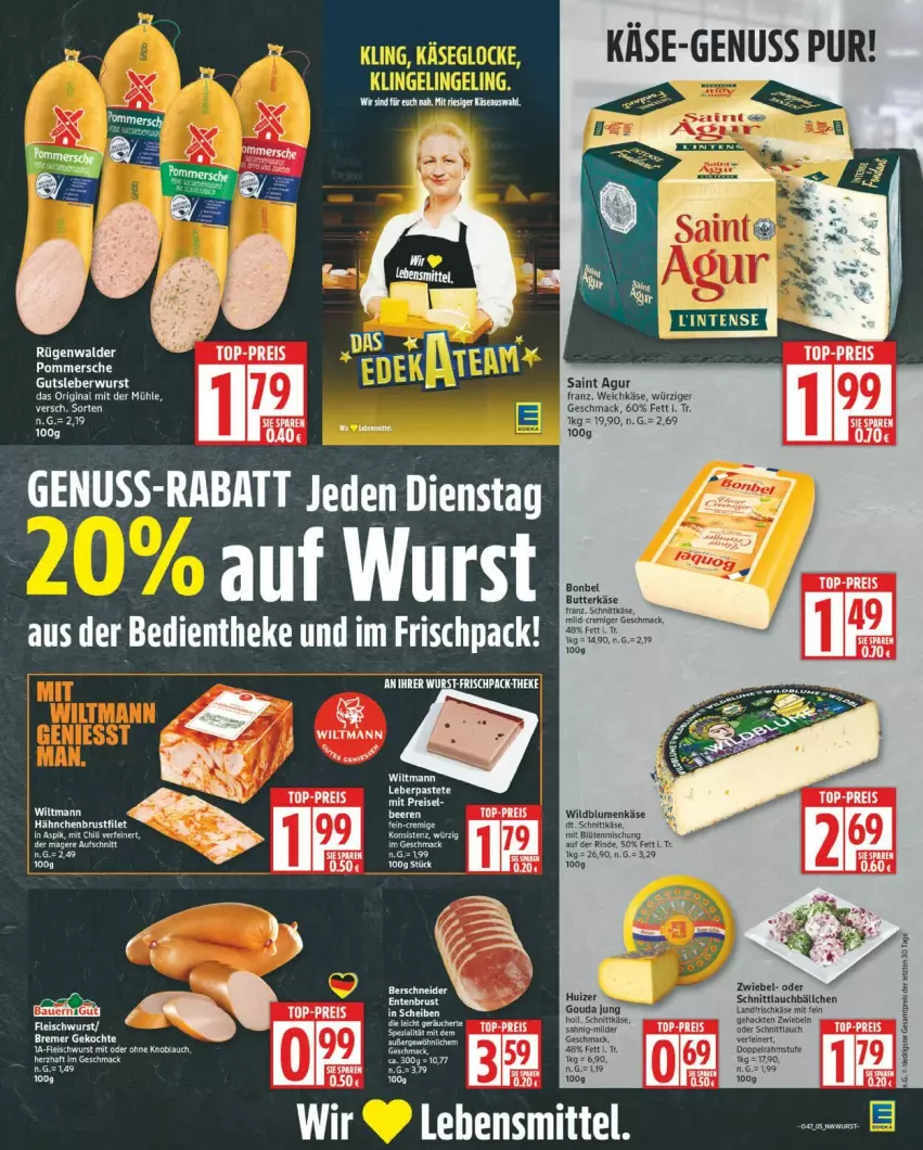 Aktueller Prospekt Edeka - Prospekte - von 17.11 bis 22.11.2025 - strona 5 - produkty: aeg, blume, blumen, Blüte, bonbel, brustfilet, butter, butterkäse, eis, filet, garmin, gutsleberwurst, hähnchenbrust, hähnchenbrustfilet, HP, Käse, leberwurst, mac, nuss, pastete, reis, rind, rügenwalder, Saint Agur, schnittkäse, schnittlauch, Ti, top-preis, weichkäse, Wild, Wildblumenkäse, wurst, ZTE, zwiebel, zwiebeln