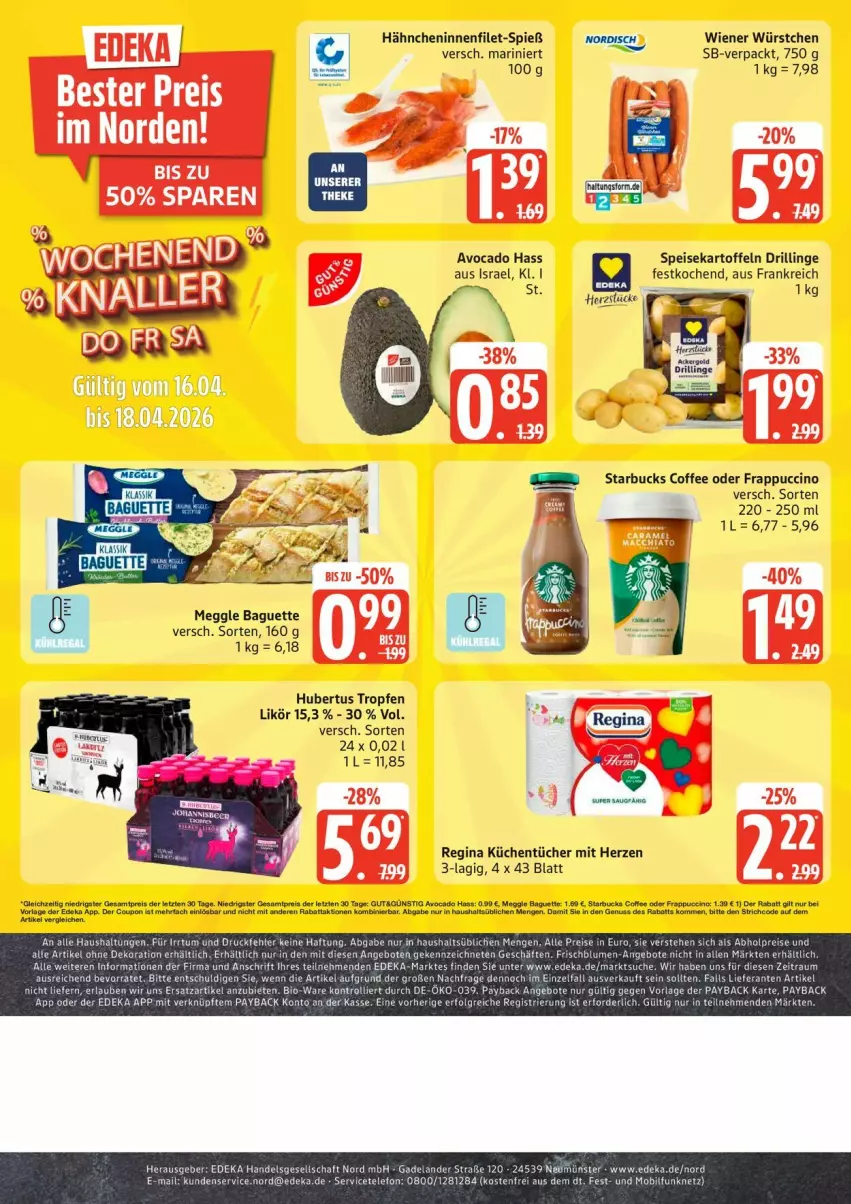 Aktueller Prospekt Edeka - Prospekte - von 13.04 bis 18.04.2026 - strona 26 - produkty: alle artikel ohne dekoration, angebot, angebote, avocado, baguette, cin, coupon, deka, dekoration, filet, LG, likör, meggle, payback, starbucks, tee, Ti, wiener, wiener würstchen, würstchen, ZTE