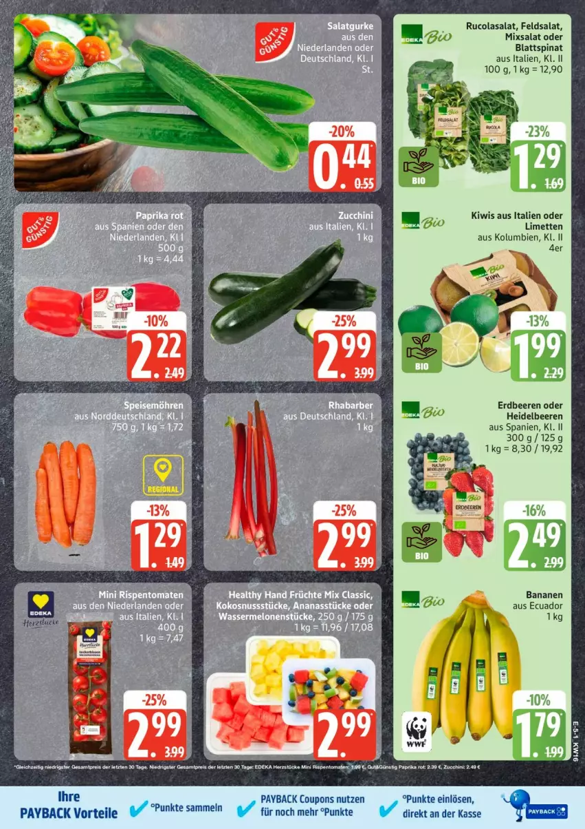 Aktueller Prospekt Edeka - Prospekte - von 13.04 bis 18.04.2026 - strona 5 - produkty: banane, bananen, beere, beeren, bio, blattspinat, cola, coupon, coupons, deka, eis, erdbeere, erdbeeren, feldsalat, heidelbeere, heidelbeeren, kiwi, limette, limetten, Mett, metten, paprika, paprika rot, payback, reis, rispentomaten, rucola, salat, spinat, Ti, tomate, tomaten, ZTE, zucchini
