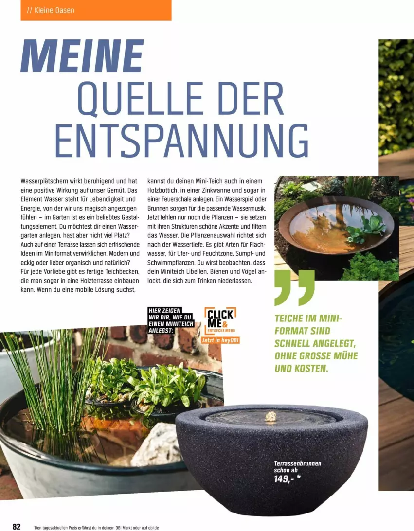 Aktueller Prospekt Obi - Prospekte - von 18.04 bis 31.05.2022 - strona 82 - produkty: Bau, brunnen, eis, elle, ente, feuerschale, Garten, Holz, Mode, pflanze, pflanzen, reis, Schal, Schale, Ti, Wanne, wasser, ZTE