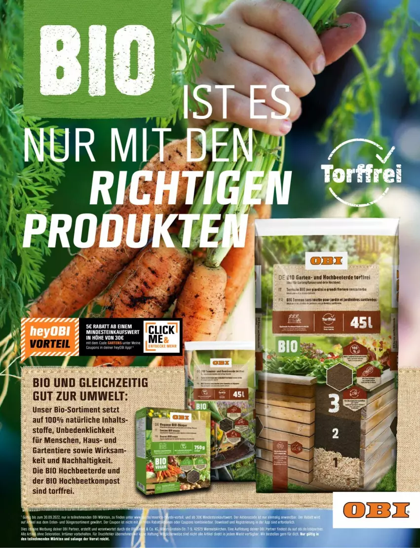 Aktueller Prospekt Obi - Prospekte - von 18.04 bis 31.05.2022 - strona 92 - produkty: bio, erde, Ti, Tiere