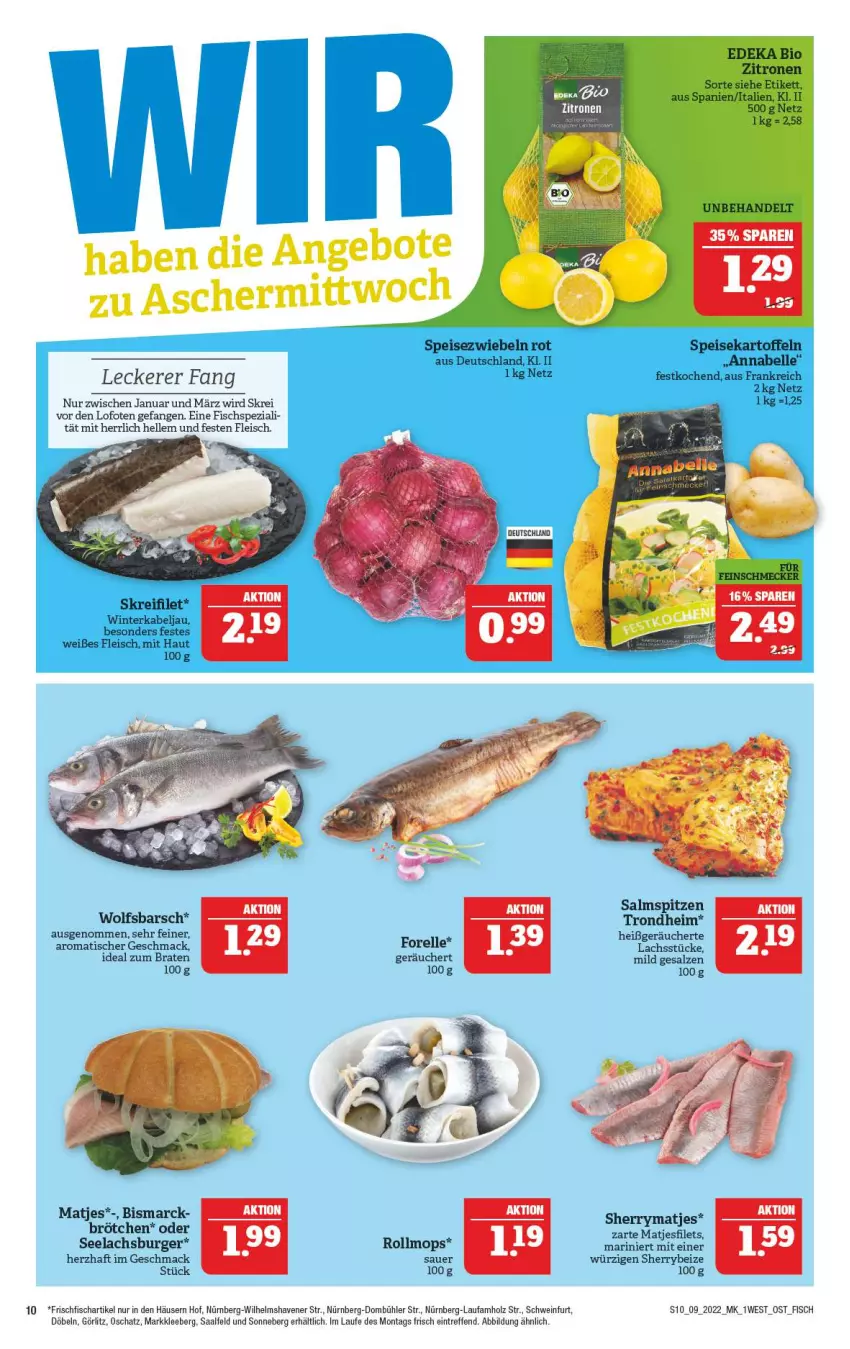 Aktueller Prospekt Marktkauf - Prospekt - von 27.02 bis 05.03.2022 - strona 14 - produkty: auer, bio, bismarck, braten, brötchen, burger, deka, edeka bio, eis, elle, filet, filets, fisch, fleisch, forelle, frischfisch, Holz, ideal zum braten, kartoffel, kartoffeln, lachs, mac, matjes, Matjesfilet, matjesfilets, rel, salz, schwein, speisekartoffeln, Speisezwiebeln, Spezi, Ti, tisch, wein, wolfsbarsch, zitrone, zitronen, zwiebel, zwiebeln