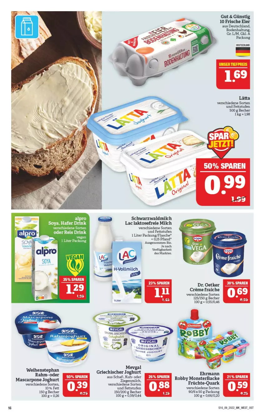 Aktueller Prospekt Marktkauf - Prospekt - von 27.02 bis 05.03.2022 - strona 20 - produkty: Becher, bio, Dr. Oetker, drink, ehrmann, eier, eis, flasche, früchte, gin, Griechischer Joghurt, hafer, joghur, joghurt, lätta, mascarpone, milch, monster, quark, reis, robby, soya, Ti, tiefpreis, weihenstephan