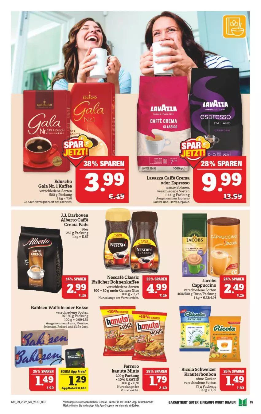 Aktueller Prospekt Marktkauf - Prospekt - von 27.02 bis 05.03.2022 - strona 23 - produkty: aktionspreis, bahlsen, bohne, bohnen, bohnenkaffee, caffe, Cap, cappuccino, cin, cola, coupon, coupons, crema pads, darbo, darboven, deka, eis, espresso, ferrero, hanuta, jacobs, kaffee, kaffee ganze bohnen, keks, kekse, kräuter, kräutern, lavazza, löslicher bohnenkaffee, nescafe, nuss, oder espresso, reis, Ti, waffeln, zucker