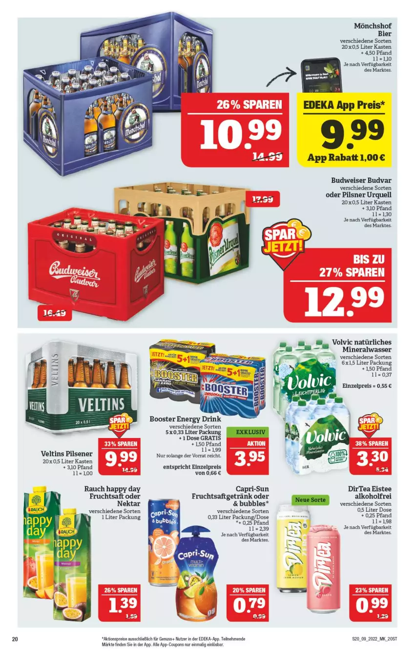 Aktueller Prospekt Marktkauf - Prospekt - von 27.02 bis 05.03.2022 - strona 24 - produkty: aktionspreis, alkohol, Alwa, bier, budweiser, Cap, capri-sun, coupon, coupons, deka, drink, eis, eistee, energy drink, frucht, fruchtsaft, fruchtsaftgetränk, getränk, Happy Day, mineralwasser, mönchshof, Nektar, nuss, pils, pilsener, pilsner, pilsner urquell, Rauch, reis, saft, tee, Ti, veltins, veltins pilsener, volvic, volvic natürliches, wasser