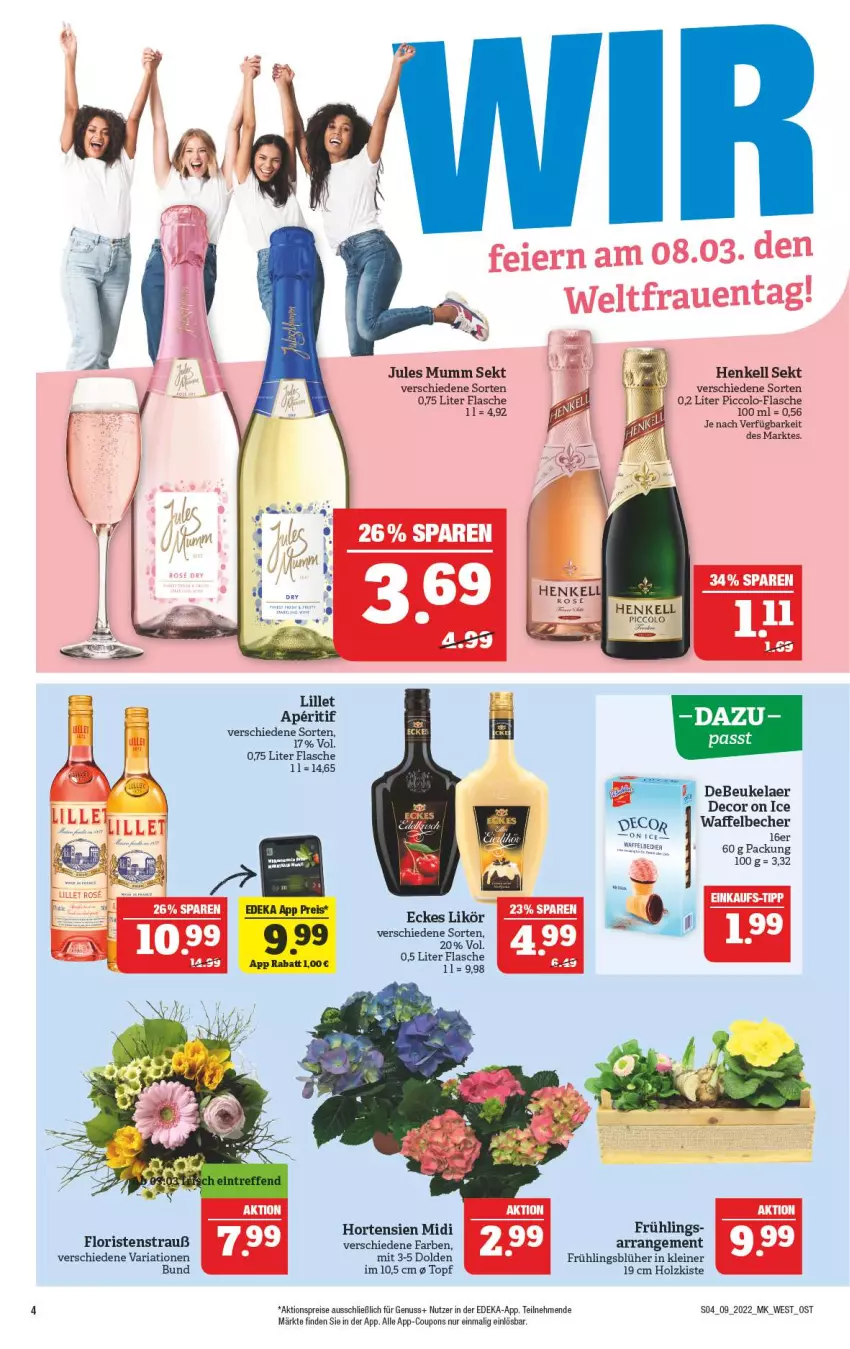 Aktueller Prospekt Marktkauf - Prospekt - von 27.02 bis 05.03.2022 - strona 8 - produkty: aktionspreis, aperitif, Becher, coupon, coupons, debeukelaer, decor, deka, eis, flasche, henkel, henkell, henkell sekt, Holz, hortensie, hortensien, jules mumm, leine, likör, lillet, mumm, nuss, reis, Ria, sekt, Ti, topf