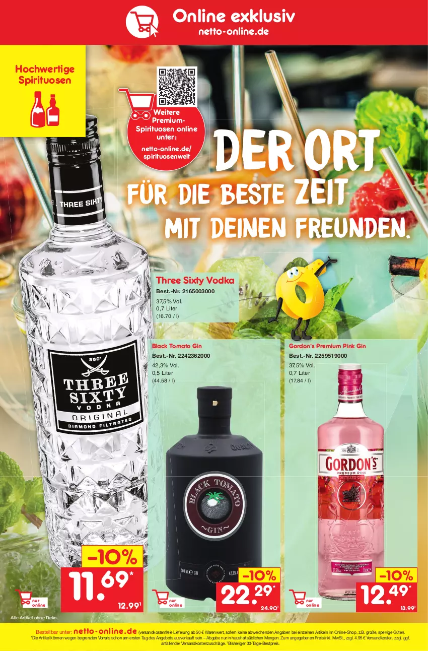 Aktueller Prospekt Netto Marken-Discount - Filial-Angebote - von 10.10 bis 15.10.2022 - strona 42 - produkty: angebot, bestpreis, eis, gin, gordon, gordon's, lack, ndk, reis, spirituosen, Three Sixty, Ti, versandkostenfrei, vodka, ZTE