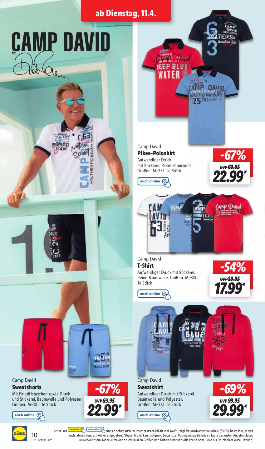 Aktueller Prospekt Lidl - Aktionsprospekt - von 11.04 bis 15.04.2023 - strona 14 - produkty: angebot, Bau, baumwolle, dell, eis, elle, Mode, ndk, poloshirt, reine baumwolle, reis, Schal, Schale, shirt, shorts, Sweatshirt, sweatshorts, T-Shirt, Tasche, taschen, Ti, wolle, ZTE