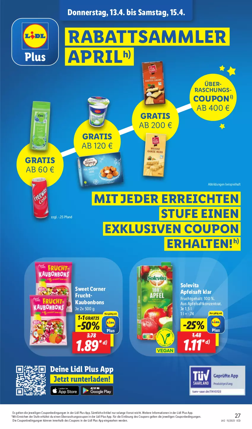 Aktueller Prospekt Lidl - Aktionsprospekt - von 11.04 bis 15.04.2023 - strona 31 - produkty: apfel, apfelsaft, bonbons, coupon, coupons, eis, erde, frucht, pril, saft, Ti, vita