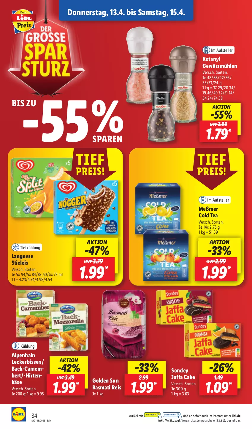 Aktueller Prospekt Lidl - Aktionsprospekt - von 11.04 bis 15.04.2023 - strona 40 - produkty: Alpenhain, basmati, Basmati Reis, camembert, eis, elle, gewürz, Gewürzmühle, hirtenkäse, Käse, langnese, Meßmer, ndk, reis, Schal, Schale, Sondey, stieleis, teller, Ti