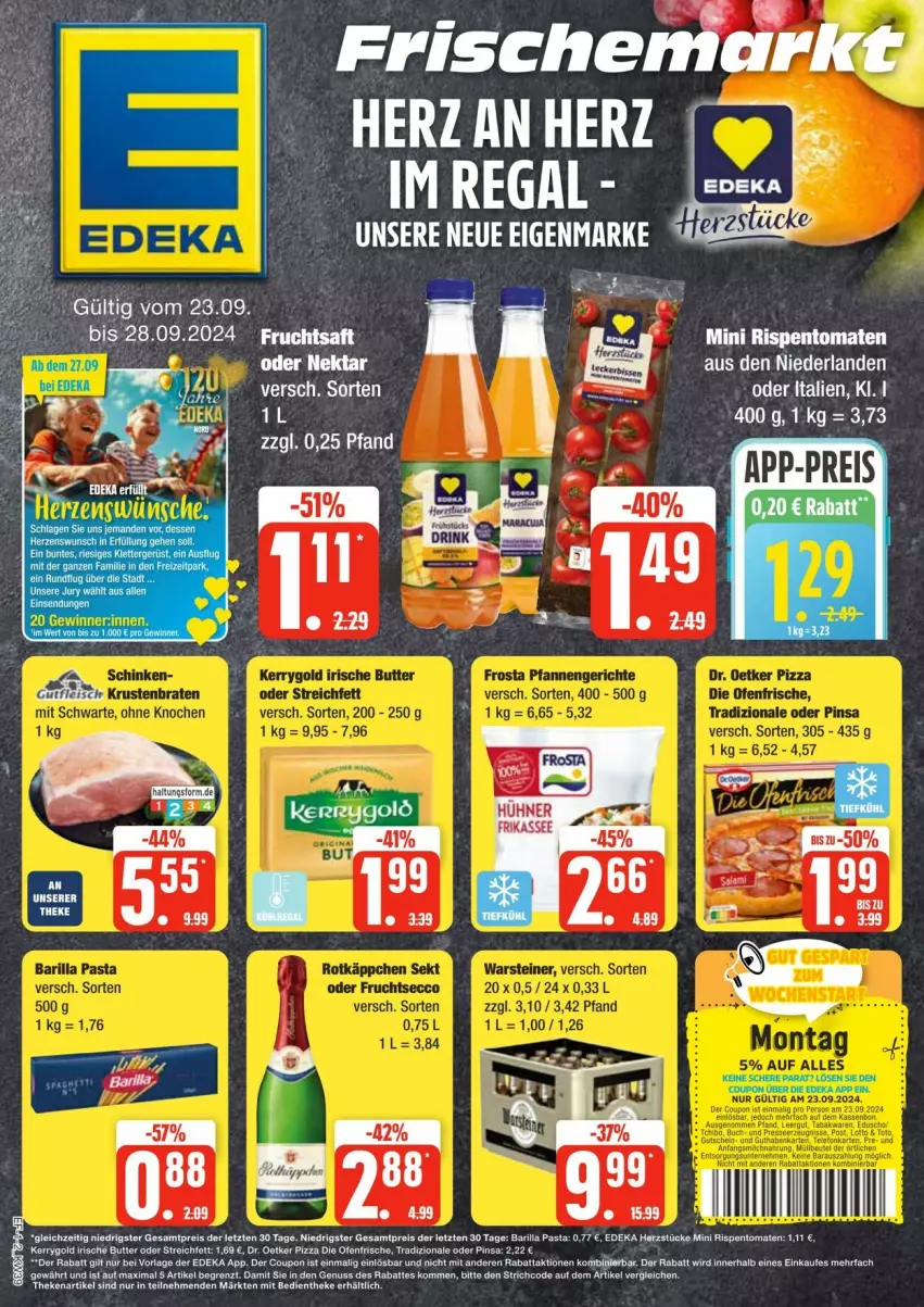 Aktueller Prospekt Edeka - Prospekte - von 21.09 bis 28.09.2024 - strona 1 - produkty: barilla, butter, coupon, deka, Dr. Oetker, eis, ente, nuss, pasta, pizza, reis, rispentomaten, Ti, tomate, tomaten, tradizionale, ZTE