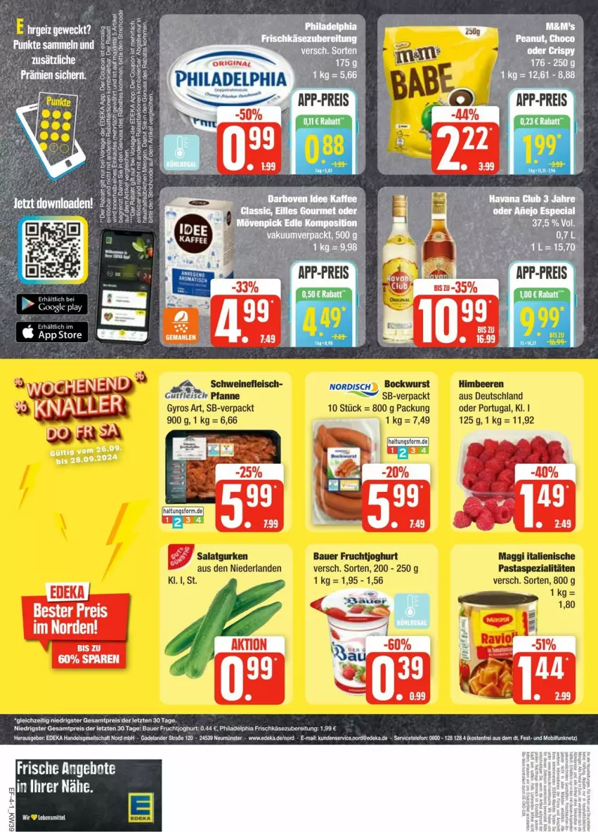 Aktueller Prospekt Edeka - Prospekte - von 21.09 bis 28.09.2024 - strona 4 - produkty: bockwurst, eis, gin, lebensmittel, nuss, philadelphia, reis, tee, Ti, wurst