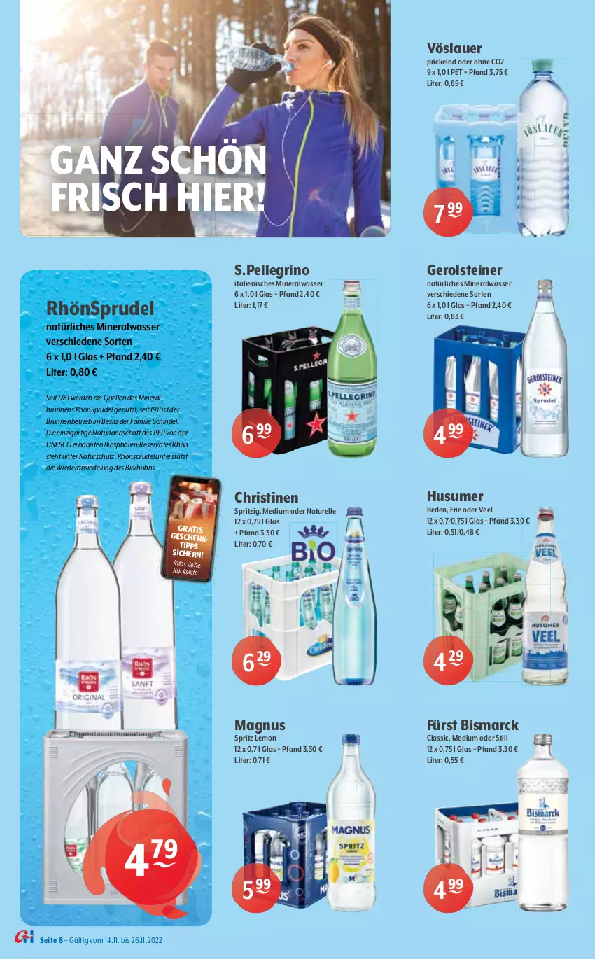 Aktueller Prospekt Getraenke Hoffmann - Prospekte - von 14.11 bis 26.11.2022 - strona 8 - produkty: Alwa, Astra, auer, bier, bio, bismarck, brunnen, elle, erde, erdinger, gerolsteine, gerolsteiner, hasseröder, mineralwasser, natur, naturland, natürliches mineralwasser, pils, premium pils, radler, rel, RhönSprudel, Sprudel, steiner, Ti, vöslauer, wasser