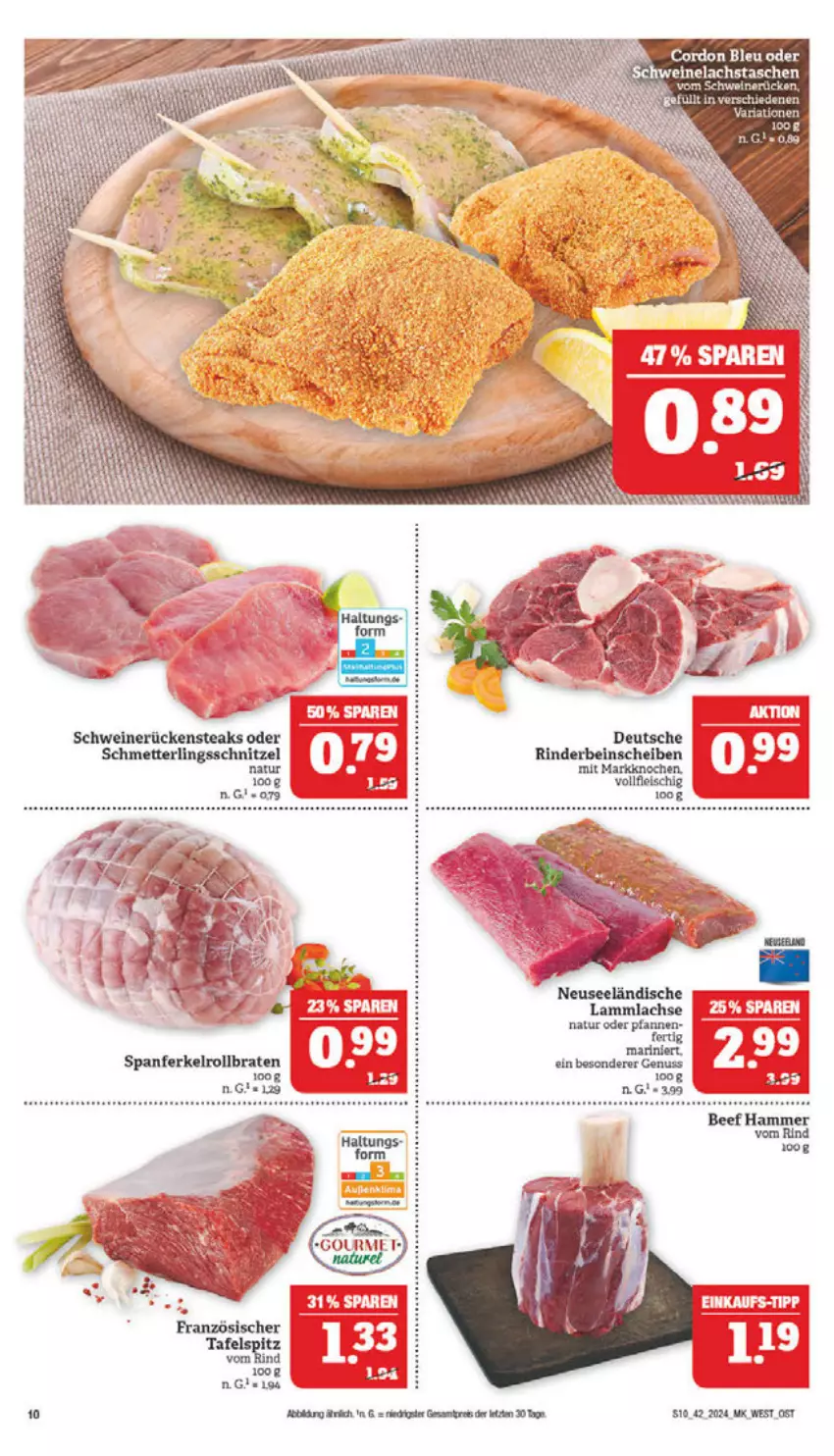 Aktueller Prospekt Marktkauf - Prospekt - von 13.10 bis 19.10.2024 - strona 10 - produkty: beef, braten, eier, lachs, rind, rollbraten, schwein, schweine, Schweinelachs, Tasche, taschen, Ti, wein, weine, ZTE