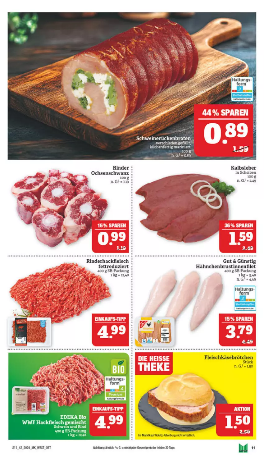 Aktueller Prospekt Marktkauf - Prospekt - von 13.10 bis 19.10.2024 - strona 11 - produkty: braten, brötchen, eis, filet, fleisch, fleischkäse, hackfleisch, hackfleisch gemischt, hähnchenbrust, Heu, Kalbsleber, Käse, küche, Küchen, rind, rinder, Rückenbraten, schwein, schweine, schweinerücken, tee, Ti, wein, weine, ZTE