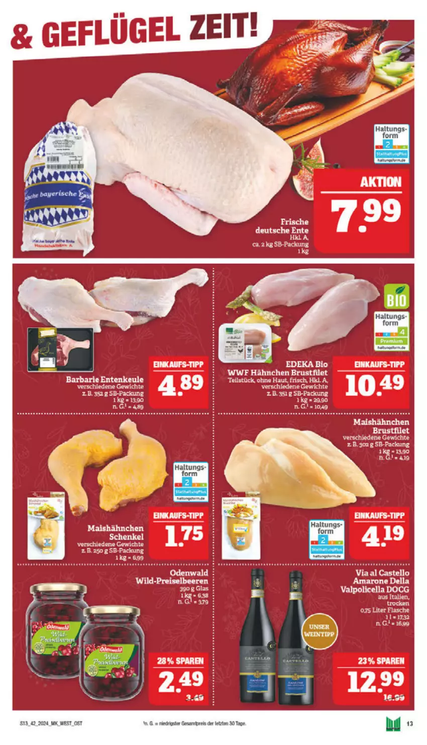 Aktueller Prospekt Marktkauf - Prospekt - von 13.10 bis 19.10.2024 - strona 13 - produkty: beere, beeren, brustfilet, eis, ente, Entenkeule, filet, mais, reis, Valpolicella, Wild