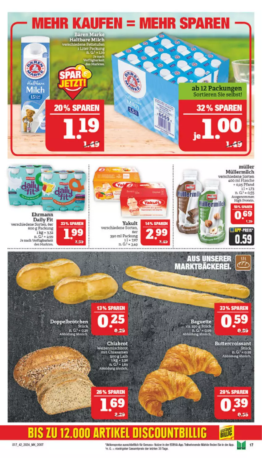 Aktueller Prospekt Marktkauf - Prospekt - von 13.10 bis 19.10.2024 - strona 17 - produkty: baguette, brot, brötchen, butter, chia, Croissant, deka, ehrmann, eis, erde, flasche, milch, Müller, müllermilch, reis, tee, weizenmischbrot