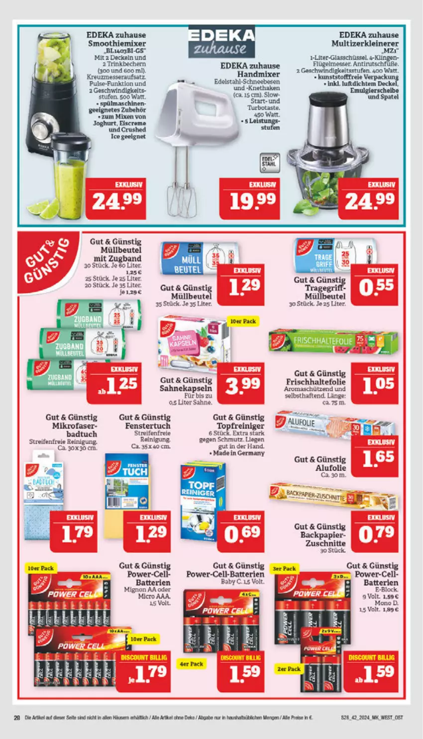 Aktueller Prospekt Marktkauf - Prospekt - von 13.10 bis 19.10.2024 - strona 28 - produkty: Bad, batterie, batterien, beutel, creme, decke, deka, edelstahl, eis, eiscreme, fenster, frischhaltefolie, Germ, joghur, joghurt, leine, Liege, mikrofaser, müllbeutel, papier, reifen, reiniger, Reinigung, reis, sahne, Schneebesen, schüssel, Schütze, spülmaschinen, Ti, topf, tragegriff, tuc, Zerkleinerer