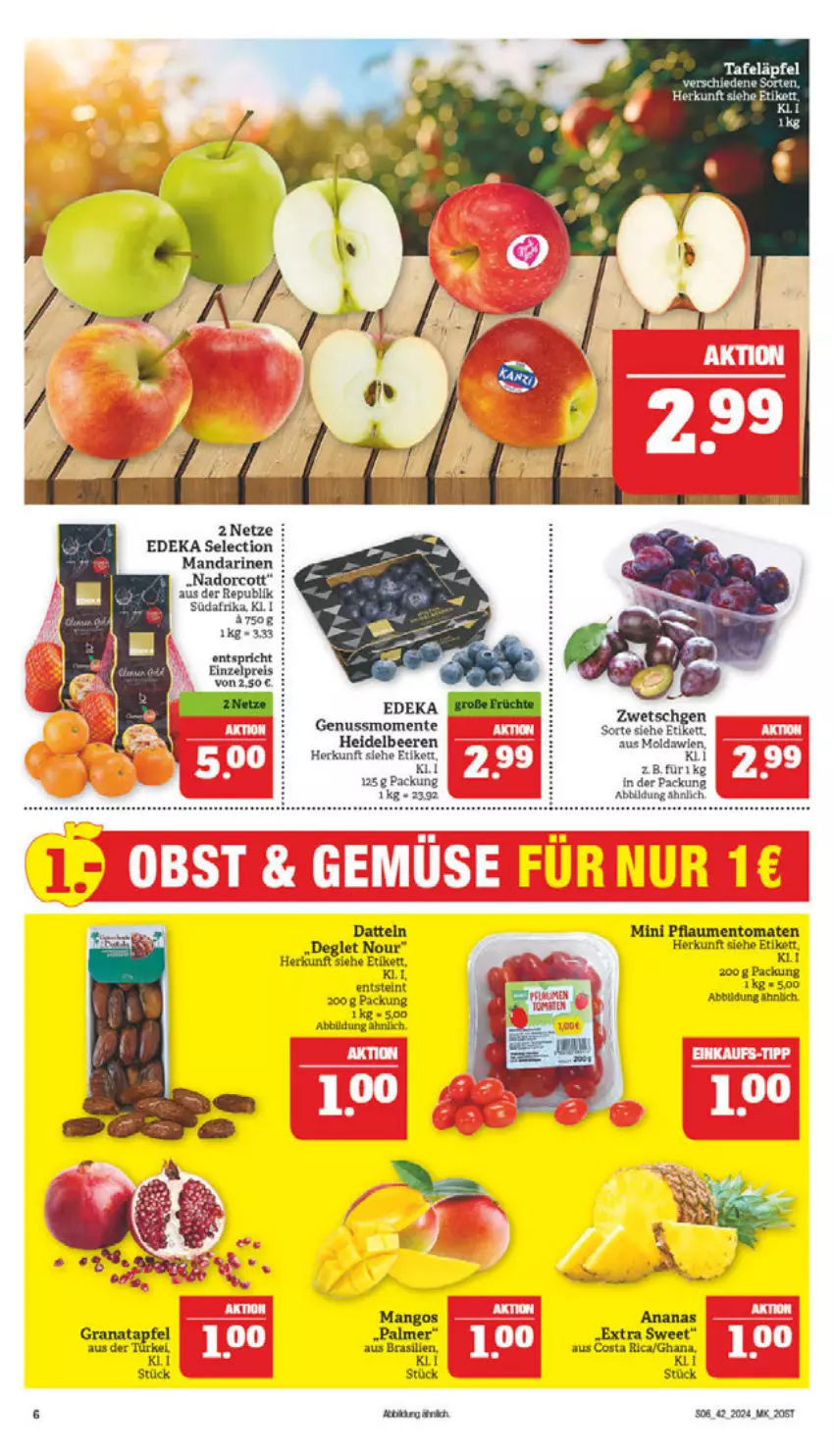 Aktueller Prospekt Marktkauf - Prospekt - von 13.10 bis 19.10.2024 - strona 6 - produkty: ananas, apfel, beere, beeren, Datteln, deka, eis, ente, grana, granatapfel, heidelbeere, heidelbeeren, mandarine, mandarinen, mango, mangos, nuss, pflaume, pflaumen, Rana, reis, Ti, tomate, tomaten