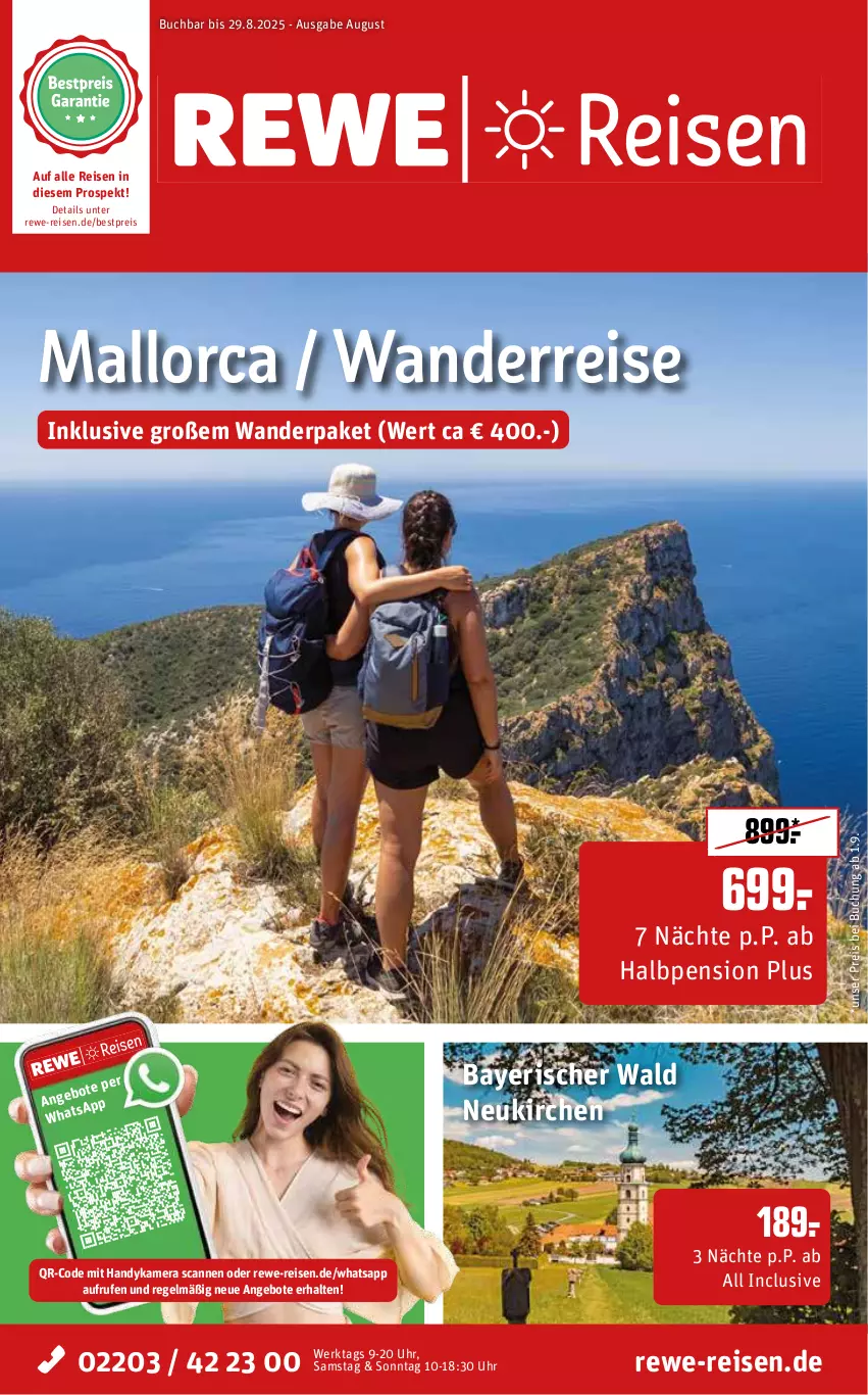 Aktueller Prospekt Rewe Reisen - Reiseprospekt - von 24.07 bis 29.08.2025 - strona 1 - produkty: angebot, angebote, bestpreis, buch, eis, Handy, kamera, reis, uhr
