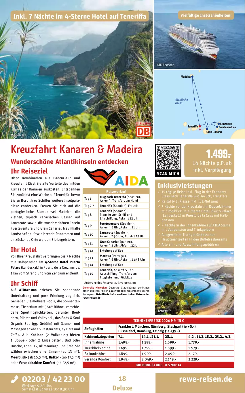Aktueller Prospekt Rewe Reisen - Reiseprospekt - von 24.07 bis 29.08.2025 - strona 18 - produkty: Bad, balkonkabine, ball, bett, Betten, blume, blumen, body, buch, decke, dusche, eis, elle, ente, erde, getränk, getränke, inklusivleistungen, leine, meerblickkabine, Persona, pool, reis, reiseverlauf, rel, Ria, ring, rum, Sport, Thea, Ti, tisch, uhr