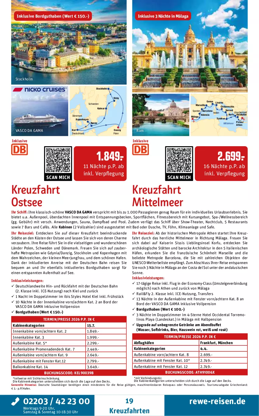 Aktueller Prospekt Rewe Reisen - Reiseprospekt - von 24.07 bis 29.08.2025 - strona 19 - produkty: angebot, Bad, balkonkabine, bier, buch, chia, decke, drink, drinks, dusche, eis, elle, fenster, getränk, getränke, inklusivleistungen, innenpool, Jungfrau, Kaiser, kreuzfahrten, leine, mars, Metro, Persona, pool, reis, rel, Sport, Thea, Ti, tisch, uhr, vita, wasser, wein, wellnessbereich, ZTE