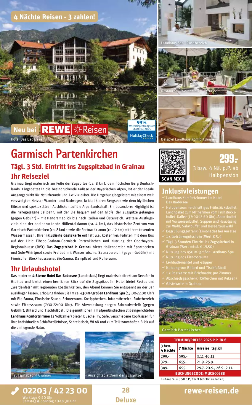 Aktueller Prospekt Rewe Reisen - Reiseprospekt - von 24.07 bis 29.08.2025 - strona 28 - produkty: axe, Bad, Bademantel, ball, bett, bio, brie, buch, dessert, dusche, eis, Elan, elle, erde, Fahrrad, Fußball, getränk, getränke, gutschein, HP, inklusivleistungen, kaffee, keks, kekse, kissen, kneipp, kopfkissen, kurtaxe, lamm, Liege, limo, limonade, mab, Mantel, Mode, natur, pool, rama, reis, rum, salat, schreibtisch, slip, Slipper, Sport, suppe, suppen, Ti, tisch, uhr, usb, vorspeise, wasser, wasserrutsche, Whirlpool