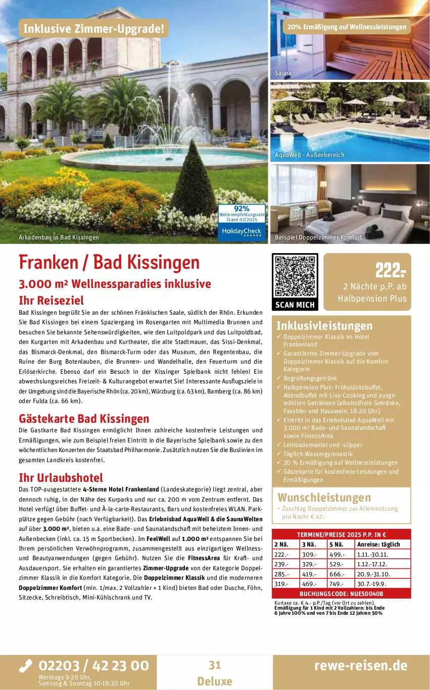 Aktueller Prospekt Rewe Reisen - Reiseprospekt - von 24.07 bis 29.08.2025 - strona 31 - produkty: alkohol, alkoholfreie getränke, Amber, angebot, aqua, asti, auer, axe, Bad, Bademantel, Bank, Bau, bier, bismarck, brunnen, buch, dusche, eis, ente, Fulda, Garten, getränk, getränke, inklusivleistungen, kraft, kühlschrank, kurtaxe, Mantel, Mode, ndk, reis, rosen, rum, SANTE, Schrank, schreibtisch, slip, Slipper, Sport, Thea, Ti, tisch, uhr, wasser, wein, ZTE