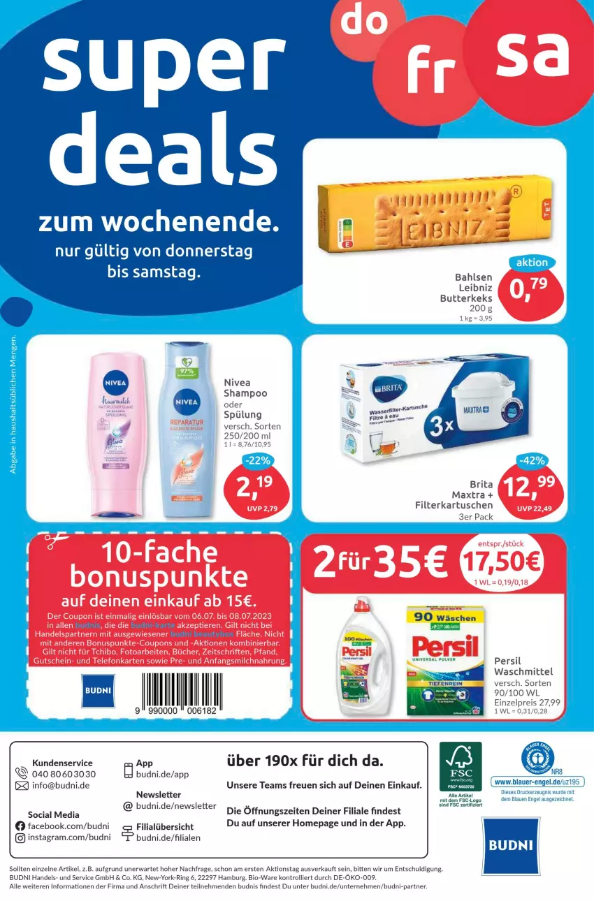 Aktueller Prospekt Budni - Prospekte - von 03.07 bis 08.07.2023 - strona 8 - produkty: auer, bahlsen, bio, brita, butter, butterkeks, drucker, eis, Engel, filterkartuschen, keks, kerze, leibniz, LG, Maxtra, nivea, Omep, persil, reis, ring, shampoo, spülung, Ti, trolli, universal pulver, waschmittel, Yo