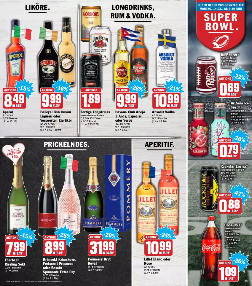 Aktueller Prospekt Aez - Prospekte - von 07.02 bis 12.02.2022 - strona 19 - produkty: Absolut Vodka, aperitif, aperol, baileys, brut, coca-cola, cola, drink, drinks, ecco, eier, eierlikör, eis, elle, erde, flasche, freixenet, Havana Club, irish cream, likör, lillet, liqueur, prosecco, puma, reis, riesling, Rockstar, rosato, rum, sekt, spumante, tee, teller, Ti, uhr, verpoorten, vodka