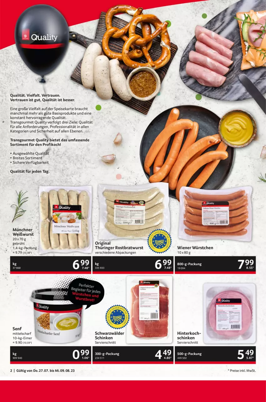 Aktueller Prospekt Selgros - Zehnsationell - von 27.07 bis 09.08.2023 - strona 2 - produkty: bratwurst, Brei, eimer, eis, gin, LG, Rauch, reis, ring, rostbratwurst, schinken, senf, thüringer rostbratwurst, Ti, Weißwurst, wiener, wiener würstchen, wurst, würstchen, Yo