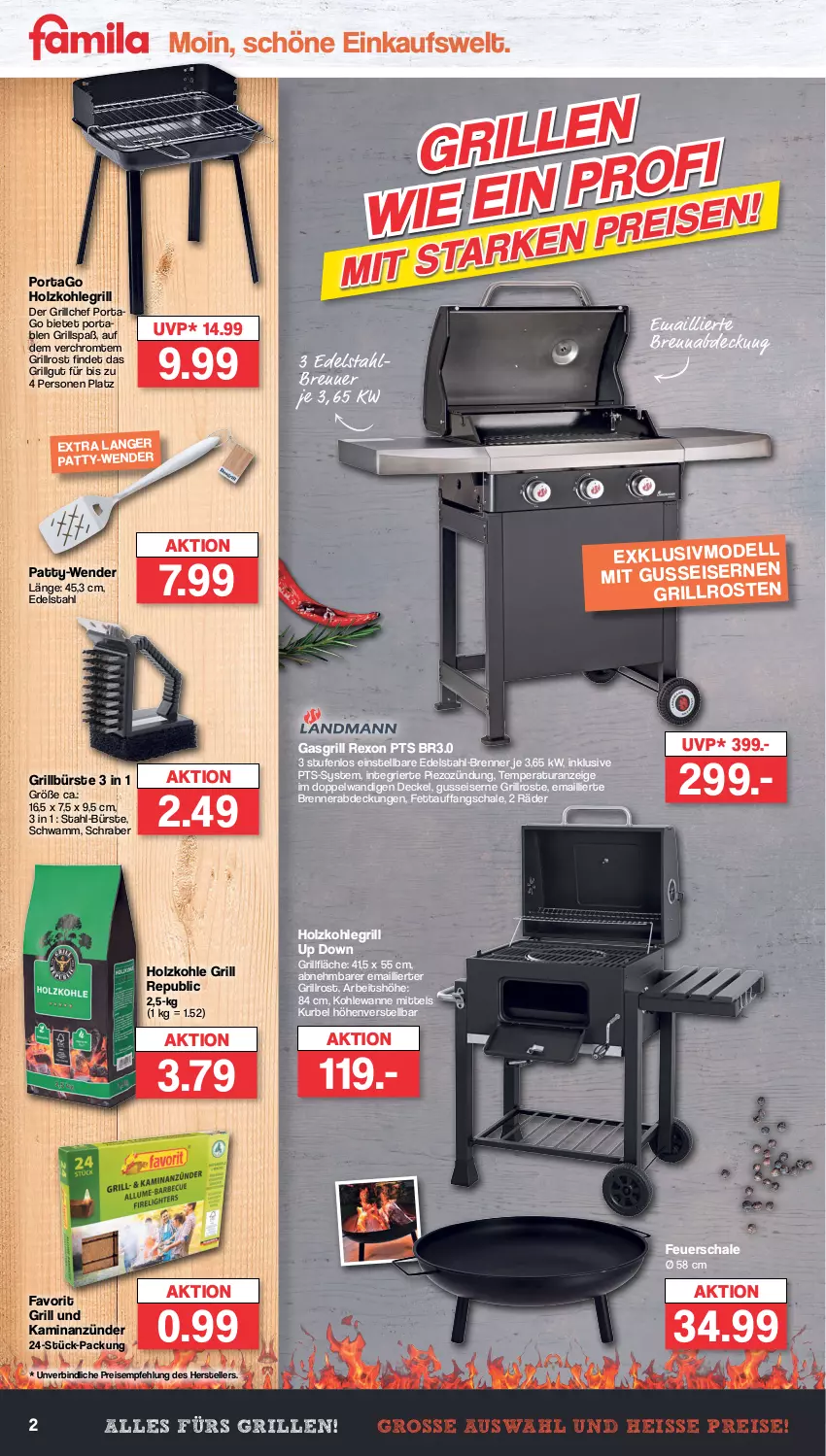 Aktueller Prospekt Famila - Prospekte - von 27.02 bis 04.03.2023 - strona 2 - produkty: anzünder, bürste, decke, Deckel, edelstahl, eis, elle, feuerschale, gasgrill, grill, grillfläche, grillrost, Holz, holzkohle, holzkohlegrill, Kamin, Kohlegrill, LG, reis, Schal, Schale, schwamm, teller, Ti, Wanne