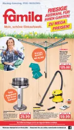 Gazetka promocyjna Famila - Prospekte - Gazetka - ważna od 04.03 do 04.03.2023 - strona 1 - produkty: auto, Bau, Behälter, edelstahl, eis, elle, feuerschale, grill, jever, leifheit, leine, LG, Rauch, reis, rel, rwe, Säulengrill, Schal, Schale, schutzhülle, teller, Ti, Trockensauger, wäscheschirm, Weste, Wild