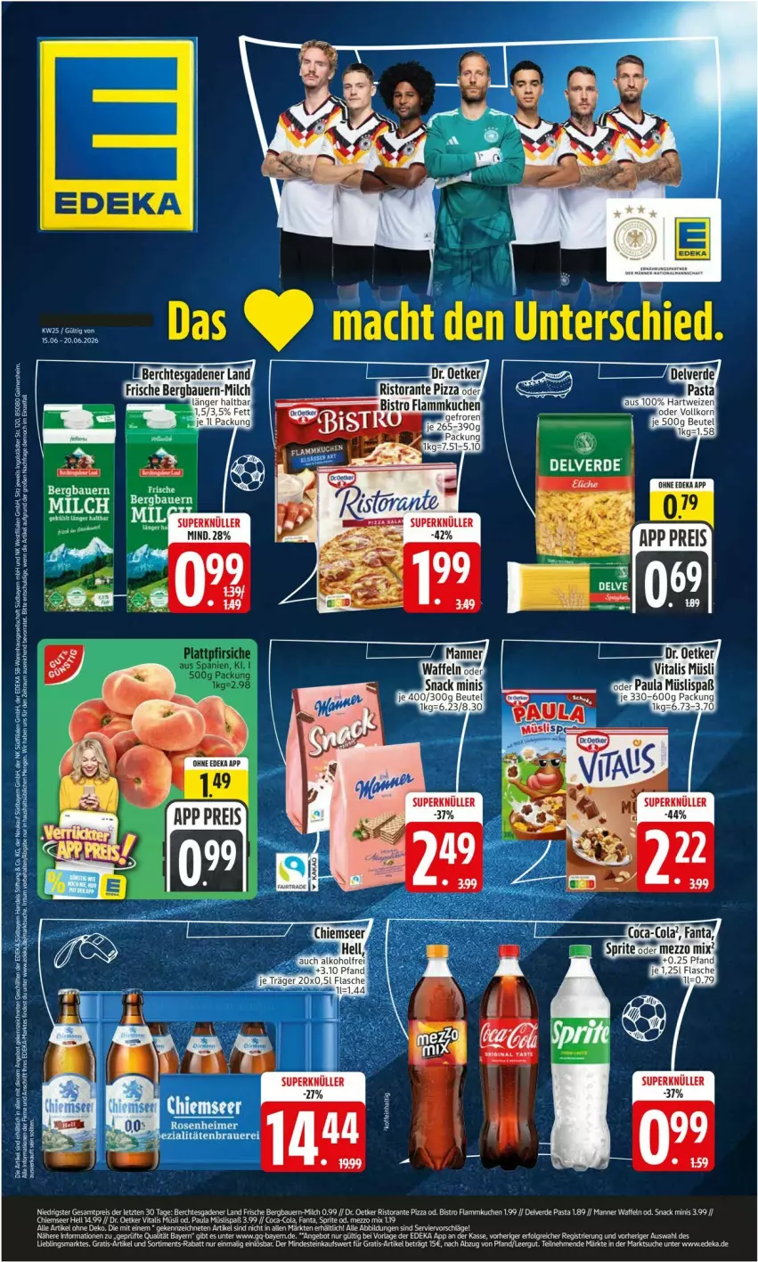 Aktueller Prospekt Edeka - Prospekte - von 15.06 bis 20.06.2026 - strona 1 - produkty: acer, auer, Bau, Bauer, deka, erde, flammkuchen, kuchen, lamm, Manner, Mezzo Mix, müsli, pasta, Paula, snack, waffeln
