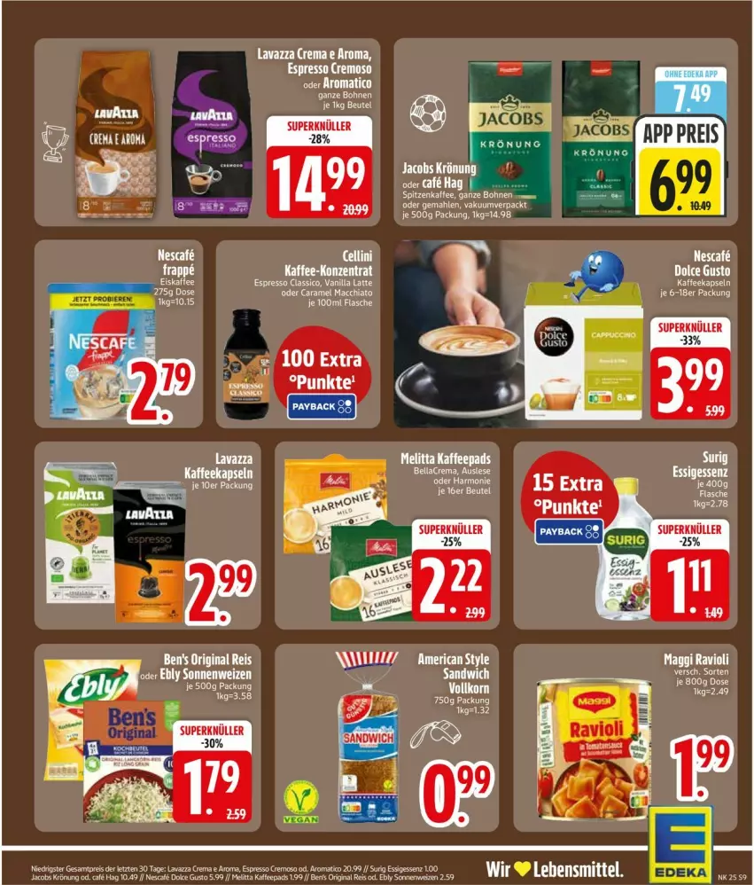 Aktueller Prospekt Edeka - Prospekte - von 15.06 bis 20.06.2026 - strona 13 - produkty: bellacrema, beutel, bohne, bohnen, classico, eis, erde, espresso, K2, kaffee, kaffeekapseln, kaffeepads, latte, lavazza, lebensmittel, maggi, ravioli, reis