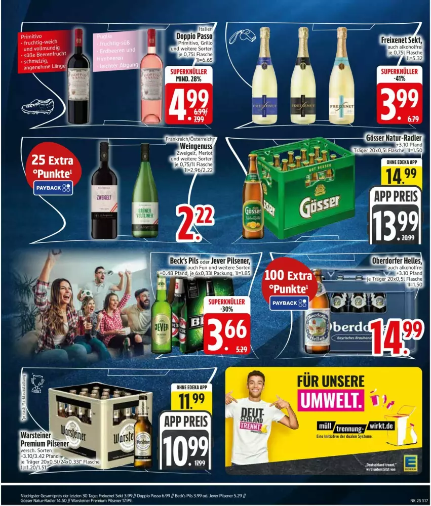 Aktueller Prospekt Edeka - Prospekte - von 15.06 bis 20.06.2026 - strona 21 - produkty: alkohol, becks, deka, doppio passo, eis, freixenet, gösser, jever, jever pilsener, natur, passo, pils, pilsener, premium pils, radler, reis, sekt, steiner, Ti, warsteiner, ZTE