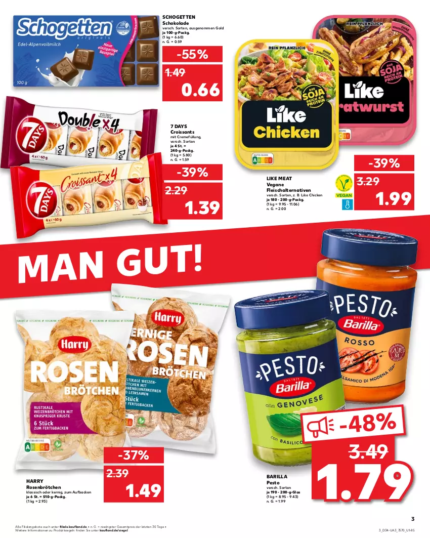 Aktueller Prospekt Kaufland - Umschlag - von 22.08 bis 28.08.2024 - strona 3 - produkty: angebot, angebote, barilla, brötchen, creme, Croissant, croissants, eis, fleisch, Fleischalternative, Like Meat, pesto, reis, rosen, Schal, schogetten, schoko, schokolade, Ti, Vegane Fleisch, ZTE