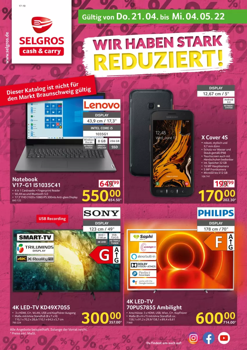 Aktueller Prospekt Selgros - Reduziert - von 21.04 bis 04.05.2022 - strona 1 - produkty: alexa, angebot, angebote, dvb, eis, frontkamera, gin, handschuhe, hauptkamera, HDMI, Intel, kamera, kopfhörer, LG, microsd, notebook, reis, schuhe, Ti, touchscreen, tuner, uhd, usb