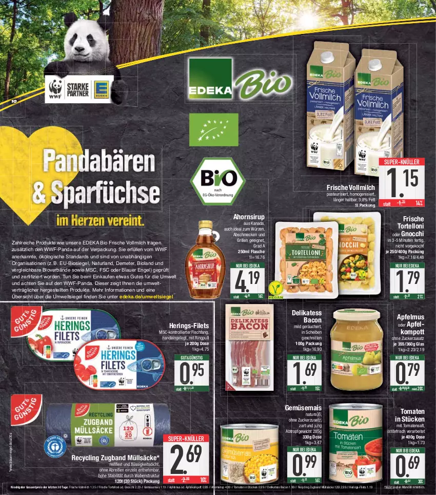 Aktueller Prospekt E Center - Angebote der Woche - von 03.04 bis 08.04.2023 - strona 10 - produkty: apfel, apfelmus, auer, bacon, bio, bioland, Brei, Clin, deka, edeka bio, eis, Engel, filet, filets, fisch, flasche, gemüsemais, gnocchi, grill, hering, Herings, mais, milch, natur, naturland, reis, ring, saft, schnitten, sirup, super-knüller, Ti, tomate, tomaten, Tomatensaft, torte, tortelloni, trolli, vollmilch, ZTE, zucker