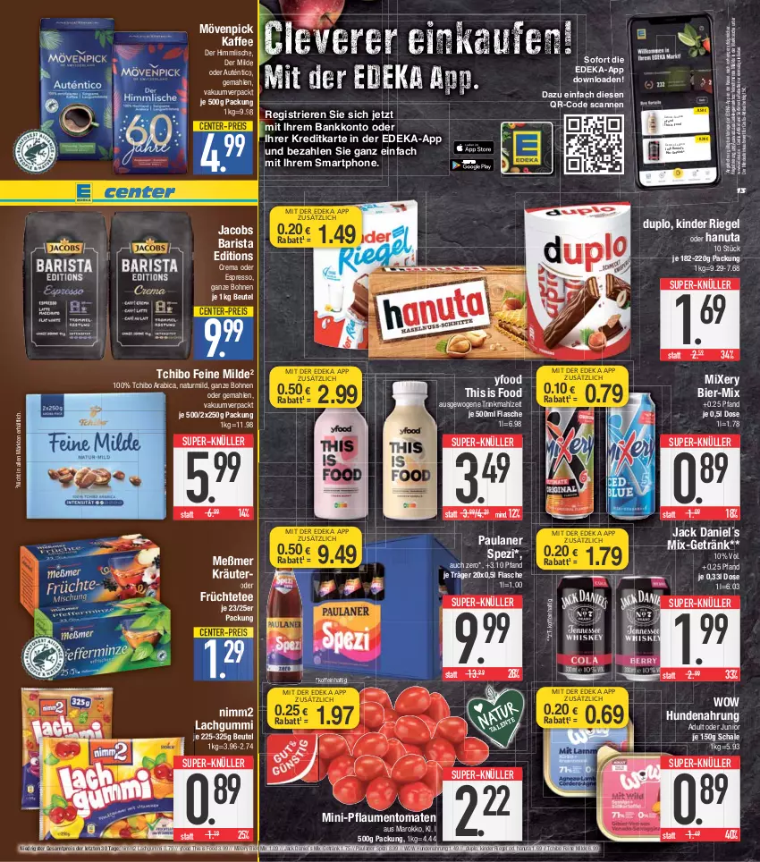 Aktueller Prospekt E Center - Angebote der Woche - von 03.04 bis 08.04.2023 - strona 13 - produkty: angebot, Bank, beutel, bier, bohne, bohnen, coupon, deka, duplo, eis, ente, espresso, flasche, früchte, Früchtetee, getränk, hanuta, hundenahrung, jack daniel, jacobs, kaffee, Kinder, kinder riegel, kräuter, lachgummi, LG, Meßmer, Mixer, mixery, mövenpick, mövenpick kaffee, natur, nimm2, nuss, oder espresso, Paula, paulaner, pflaume, pflaumen, reis, riegel, Schal, Schale, smartphone, Spezi, super-knüller, Tchibo, tee, Ti, tomate, tomaten, ZTE