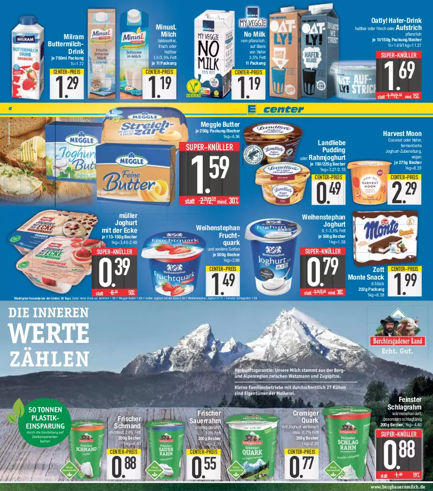 Aktueller Prospekt E Center - Angebote der Woche - von 03.04 bis 08.04.2023 - strona 6 - produkty: auer, aufstrich, Bau, Bauer, Becher, butter, buttermilch, coconut, drink, eis, ente, frucht, Fruchtquark, hafer, joghur, joghurt, joghurt mit der ecke, landliebe, meggle, milch, milram, monte, Müller, pudding, quark, rahmjoghurt, reis, Sauerrahm, schlagrahm, schmand, snack, super-knüller, Ti, weihenstephan, zott, ZTE