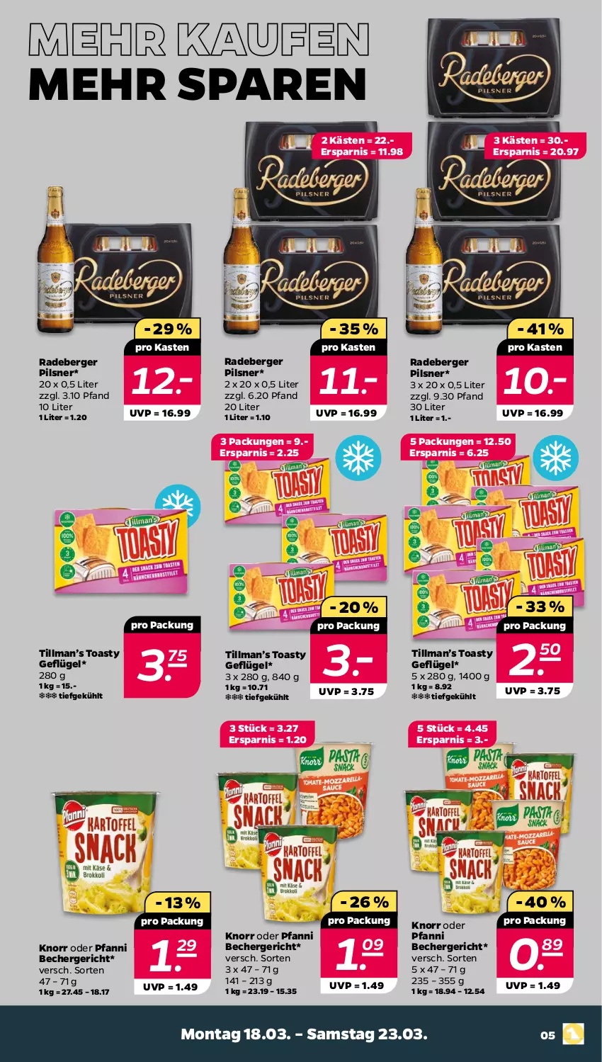 Aktueller Prospekt Netto - Woche 12 - von 18.03 bis 23.03.2024 - strona 5 - produkty: Becher, Berger, Geflügel, knorr, pfanni, pils, pilsner, radeberger, radeberger pilsner, Ti, toast, toasty