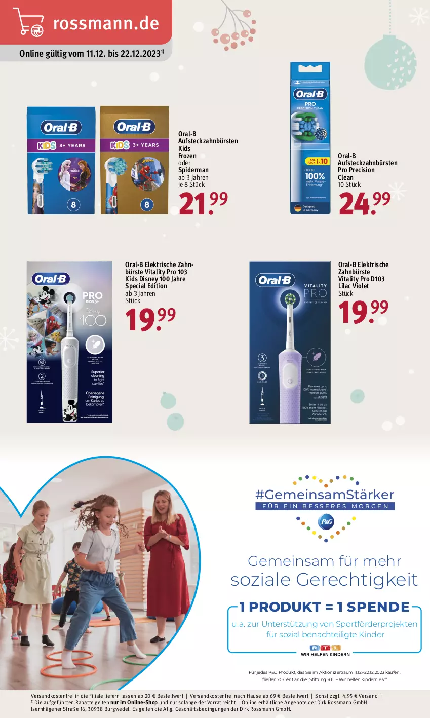 Aktueller Prospekt Rossmann - Prospekte - von 11.12 bis 15.12.2023 - strona 24 - produkty: angebot, angebote, bürste, bürsten, disney, elektrische zahnbürste, Kinder, LG, ndk, oral-b, precision clean, Sport, Ti, versandkostenfrei, vita, vitality, wedel, zahnbürste, zahnbürsten