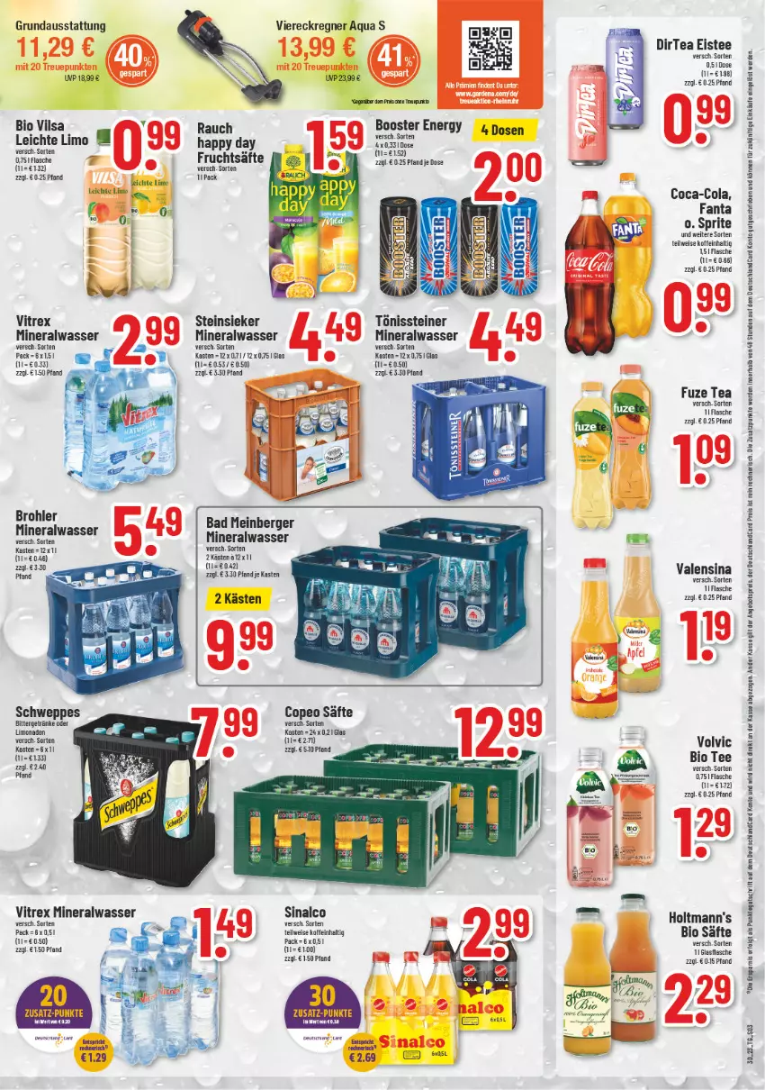 Aktueller Prospekt Trinkgut - von 24.07 bis 29.07.2023 - strona 3 - produkty: Alwa, angebot, angebotspreis, aqua, Bad, Berger, bio, coca-cola, cola, deutschlandcard, eis, eistee, erde, fanta, flasche, frucht, fruchtsäfte, fuze tea, getränk, getränke, Happy Day, LG, limo, limonade, limonaden, mineralwasser, orange, orangen, Rauch, reis, säfte, schweppes, sinalco, sprite, steiner, Steinsieker, tee, Ti, valensina, Viereckregner, vilsa, vitrex, volvic, wasser