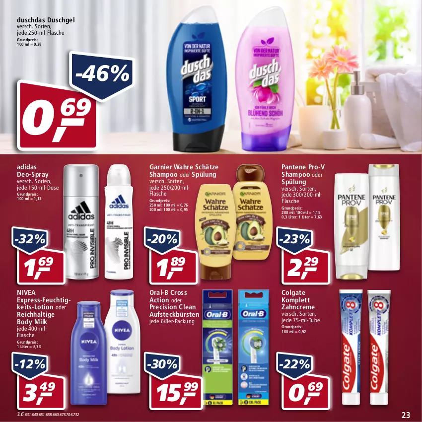 Aktueller Prospekt Real - Real Handzettel - von 21.02 bis 26.02.2022 - strona 23 - produkty: Adidas, aufsteckbürsten, body, body milk, bürste, bürsten, colgate, creme, cross action, deo, duschdas, duschgel, eis, flasche, garnier, LG, Lotion, nivea, oral-b, pantene, pantene pro-v, precision clean, pro-v, reis, shampoo, shampoo oder spülung, spülung, Ti, Wahre Schätze, zahncreme