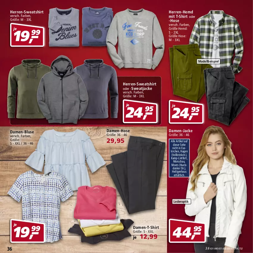 Aktueller Prospekt Real - Real Handzettel - von 21.02 bis 26.02.2022 - strona 36 - produkty: bluse, damen-bluse, damen-hose, dell, eis, hemd, herren-hemd, hose, Jacke, Mode, shirt, sweatjacke, Sweatshirt, T-Shirt, Ti