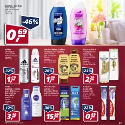 Gazetka promocyjna Real - Real Handzettel - Gazetka - ważna od 26.02 do 26.02.2022 - strona 23 - produkty: Adidas, aufsteckbürsten, body, body milk, bürste, bürsten, colgate, creme, cross action, deo, duschdas, duschgel, eis, flasche, garnier, LG, Lotion, nivea, oral-b, pantene, pantene pro-v, precision clean, pro-v, reis, shampoo, shampoo oder spülung, spülung, Ti, Wahre Schätze, zahncreme