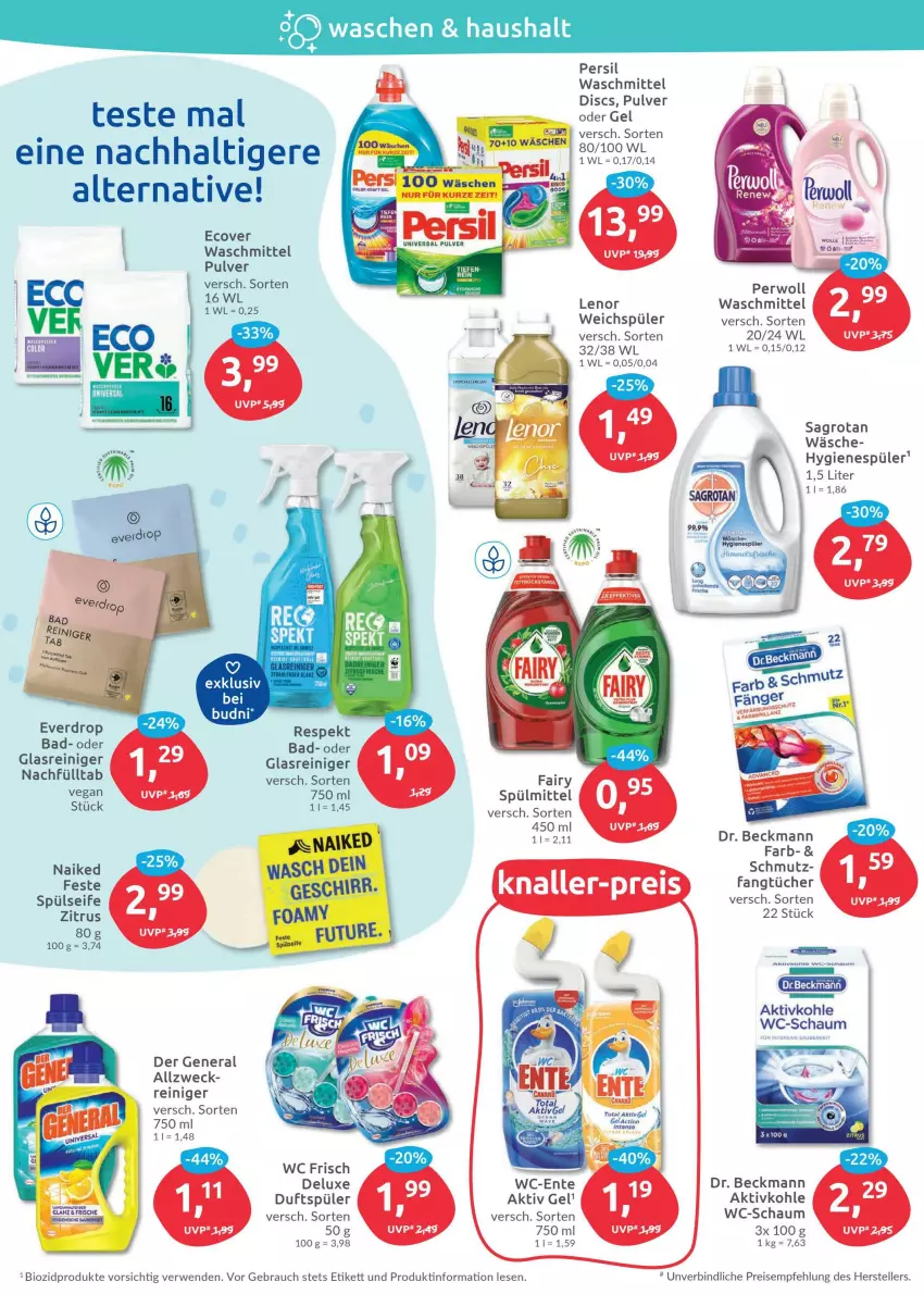 Aktueller Prospekt Budni - Prospekte - von 31.01 bis 05.02.2022 - strona 4 - produkty: aeg, aktiv gel, Bad, bio, biozidprodukte, Dr. Beckmann, eis, elle, fairy, Fangtücher, Glasreiniger, hygienespüler, lenor, lenor weichspüler, LG, persil, persil waschmittel, perwoll, Rauch, reiniger, reis, rwe, sagrotan, Seife, spülmittel, teller, Ti, tücher, universal pulver, waschmittel, wc frisch, weck, weichspüler