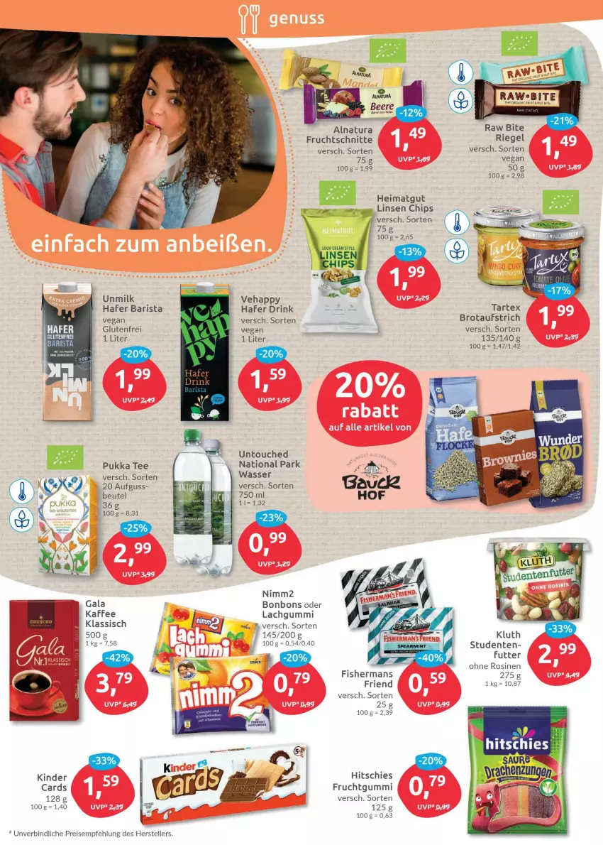 Aktueller Prospekt Budni - Prospekte - von 31.01 bis 05.02.2022 - strona 6 - produkty: aufstrich, beutel, bonbons, brot, brotaufstrich, chips, drink, eis, elle, ente, frucht, fruchtgummi, Fruchtschnitte, hafer, kaffee, Kinder, lachgummi, linsen, natur, natura, nimm2, reis, riegel, tee, teller, Ti, wasser