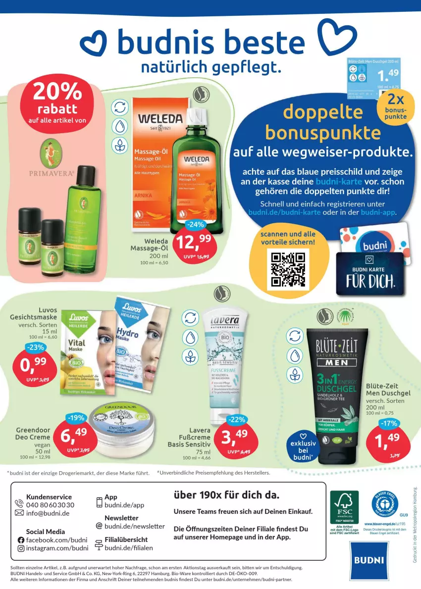 Aktueller Prospekt Budni - Prospekte - von 31.01 bis 05.02.2022 - strona 8 - produkty: auer, bio, Blüte, creme, deo, duschgel, eier, eis, elle, Engel, Gesichtsmaske, Holz, lavera, Maske, Metro, Omep, reis, reiss, ring, teller, Ti, trolli, weleda, Yo